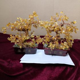 黄水晶招财树一对，高18宽16
