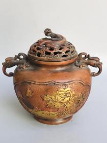 旧藏老铜鎏金香炉
