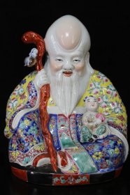 瓷器，朱茂记珐琅彩童子寿星塑像
宽21厘米高26厘米
编号72000k583780