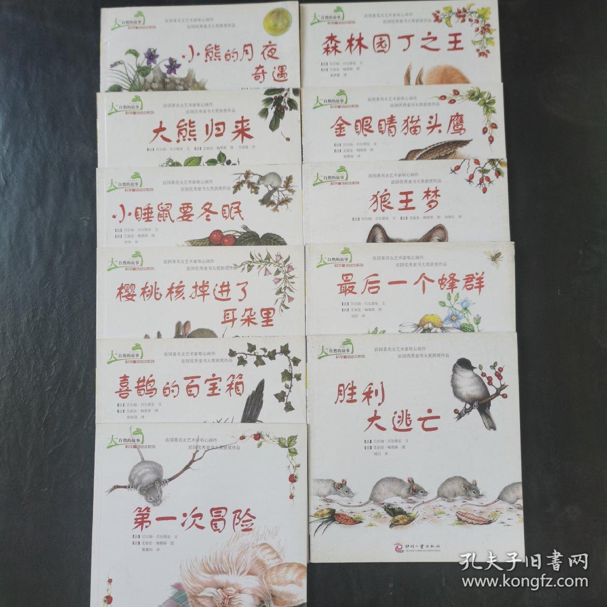 大自然的故事 科学童话绘本系列  喜鹊的百宝箱  第一次冒险  最后一个蜂群 大熊归来  樱桃核掉进了耳朵里  森林园丁之王  金眼睛猫头鹰  胜利大逃亡  小睡鼠要冬眠   狼王梦  小熊的月夜奇遇  11册合售