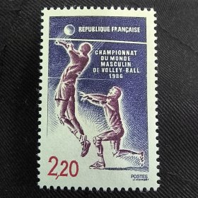 FR2法国1986年体育排球 世界男排锦标赛 雕刻版外国邮票 新 1全