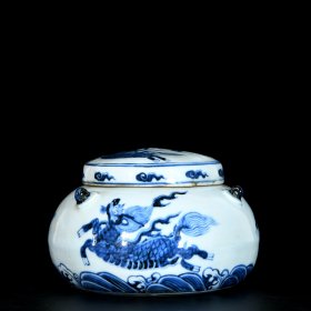 明宣德青花麒麟纹围棋罐一对；11x17厘米