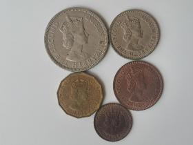 英属塞舌尔伊丽莎白女皇硬币5枚（铜/镍二种材质）