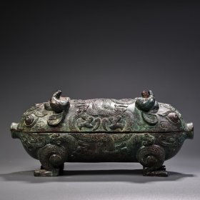 珍品旧藏青铜器猪兽食盒 重2200克 高11厘米 宽25厘米