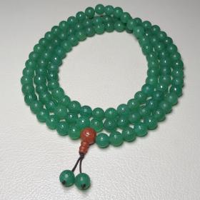 乡下偶遇老者珍藏绿玛瑙如意纹珠项链 尺寸：10毫米*108颗