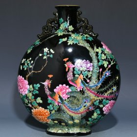 《精品放漏》雍正乌金釉扁瓶——清代瓷器收藏