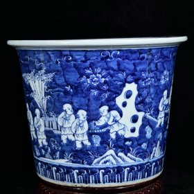 大明嘉靖年制青花婴戏图纹花盆 高27.7径36厘米2