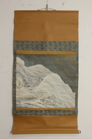 豊勝 雪景茶挂《半山风雪之图》. 纸本老裱 画芯尺寸51*57cm ， 木轴少一个，一手货源，实物如图。 4611