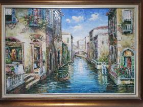油画家陈明—作品，威尼斯水城风景油画，油画家，中国美术家协会会员