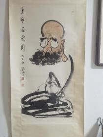 野雪，姓薛名随平，字子雄，法号弘园，野雪是国际当代艺术重要的中国画家之一，在好多国家有，中国，美国，日本，画展，《达摩人物画一副》原装原表，保真，品相看图下单，