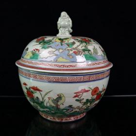 重器五彩花鸟图纹盖罐 高30.5cm宽29cm