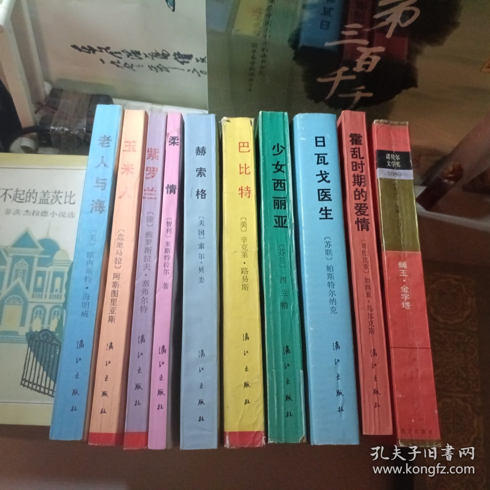 获诺贝尔文学奖作者丛书，共10册合售，老人与海/柔情/紫罗兰/赫索格/巴比特/少女西丽亚/日瓦戈医生，霍乱时期的爱情，蛇王金字塔