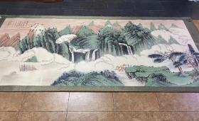 张大千青绿山水作品大横幅 画心尺寸360X140CM