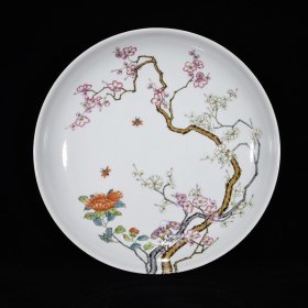 清雍正粉彩折枝花卉纹盘，6.7×37.5，