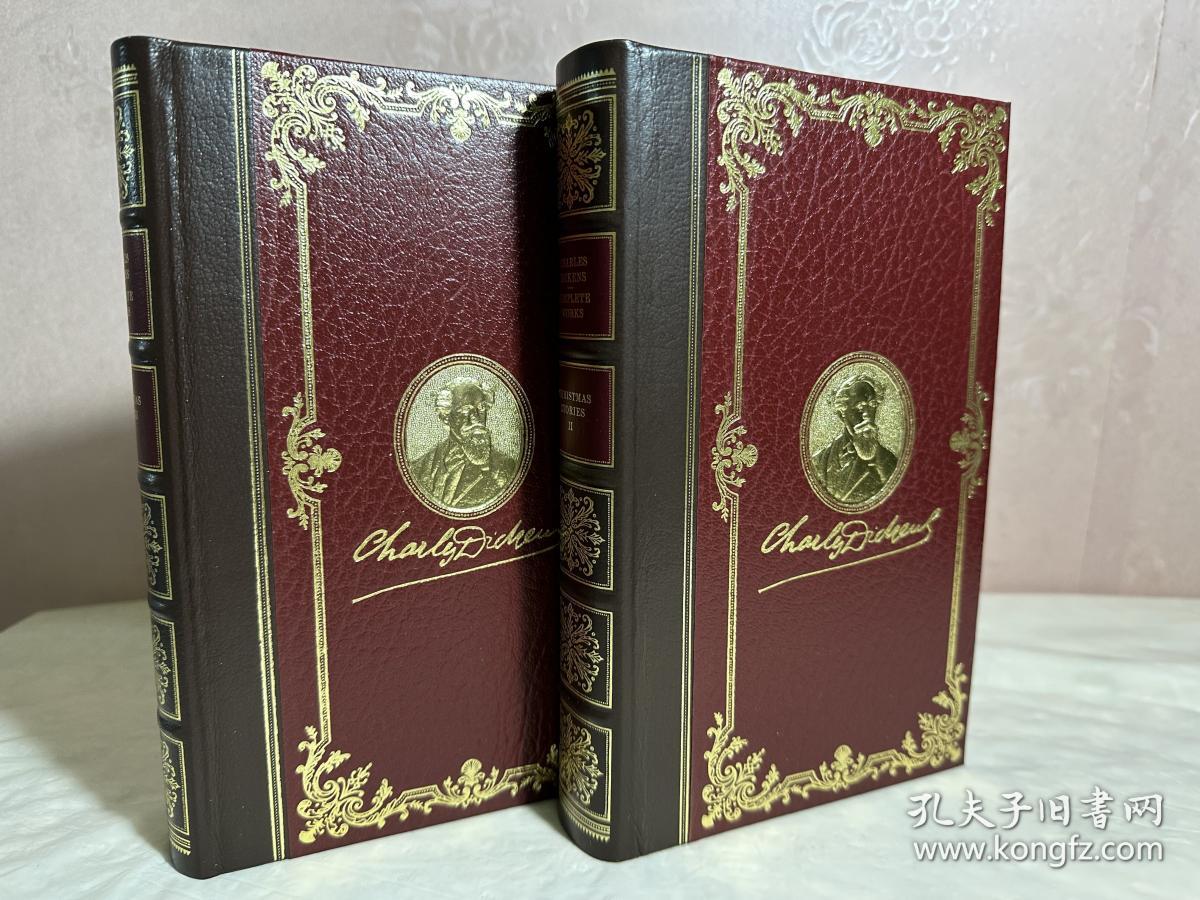 Christmas Stories by Charles Dickens Complete Work Oxford Leather Gilded 2 Vols,《圣诞颂歌》查尔斯·狄更斯 ，瑞士Edito-Service出版社1970年出版狄更斯逝世100周年纪念限量版精装书