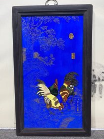 郎士宁作品红木镶瓷板画珐琅掐丝三公图挂屏
高90厘米宽53厘米