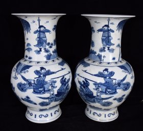 清康熙青花人物战将故事花鼓瓶.38×43