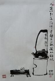 书画名家手绘真迹  著名禅意书画家贾双林花鸟作品:茶之浮沉