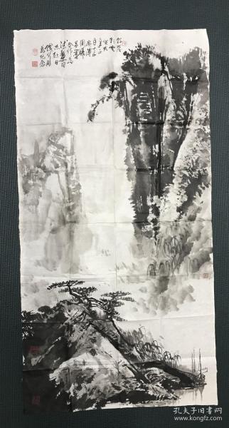 三位著名画家、中美协会员 冯广溥、周曦、侯友墨 1983年合作国画《云山》，纸本软片，130*67cm