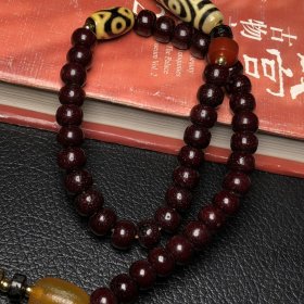 乡下偶遇老者珍藏朱砂菩提配龙眼六眼天珠、十二生肖九宫格牌吊坠项链