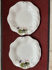 中国风花鸟意境菜盘（一对合售）