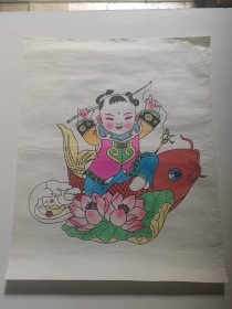 绵竹年画大师陈兴才木版套印手工上色年画 无印章 包老保真 见实物更是色彩鲜艳，人物形象栩栩如生，爱不释手！