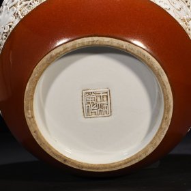 旧藏 清光绪王炳荣雕刻莲池鸳鸯纹卷缸 20*25厘米