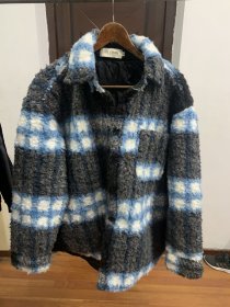 老款经典 黑白灰格子 摇粒绒毛大衣外套 M码