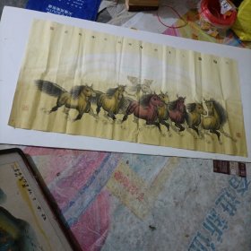 李广彦作品<八骏图长130X66>保真，李广彦，男，1968年12月生，山东滕州人，就读于中央美术学院国画系,法国国立凡尔赛美术学院，现为中国美协会员，中国工笔协会理事，中国美术研究会理事，中国国画家协会常务理事，国家书画院副院长