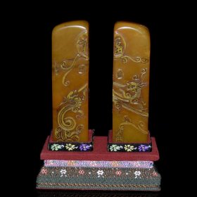 旧藏 布盒装寿山石田黄石对章 总重：508克