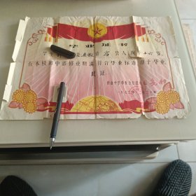 1973年砀山中学毕业证书1张（有点烂缺）