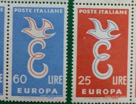 意大利邮票1958年欧罗巴 2全新
