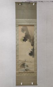 日本老画，春水作《峡江》107*37cm，原装裱立轴。自然老旧，品相如图。