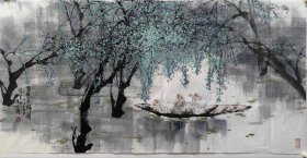 酒酣春归图，人物画软片，王明明，尺寸69X137公分