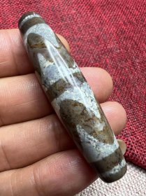 有些年头 藏传 朱砂供 双Hu Y 老天珠 由内至外以泛朱砂 59*14MM