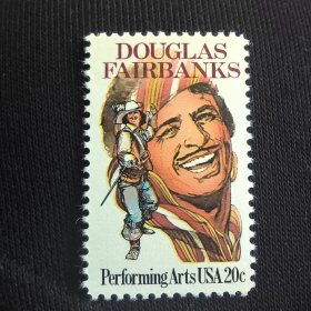USA113美国1984年电影演员费尔班克斯 20世纪初百老汇的日常偶像 饰演《佐罗》、《罗宾汉》、《三个火枪手》中的达塔尼昂 名人人物 外国邮票 新 1全