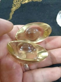 天然黄水晶元宝一对
