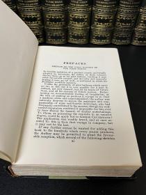 1868《狄更斯文集》The Works of Charles Dickens，
20册大全套，国立图书馆特辑，墨绿色真皮装帧，真丝布面，竹节背压花烫金，顶金侧底毛边，经典插图，厚重大开本。基本未翻动过，整体状态非常好。