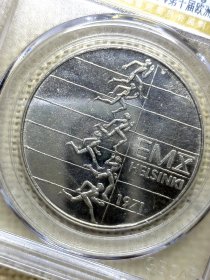 芬兰10马克纪念银币 1971年第十届欧洲田径锦标赛纪念 公博评级ms65 oz0457-0