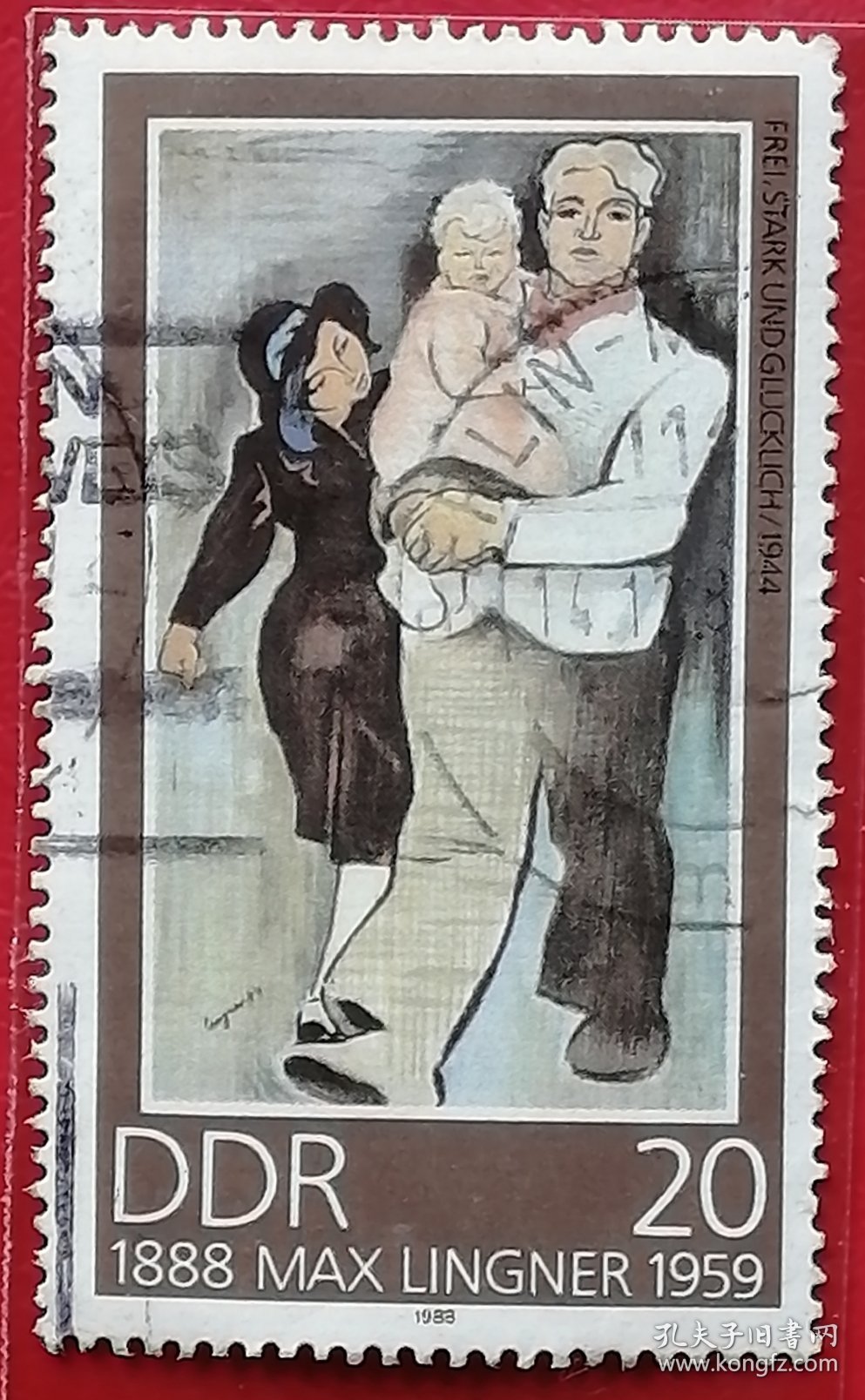 民主德国邮票 东德 1988年 发行量210万 画家林格奈诞辰100周年 自由强健幸福 4-3 信销 1888-1959年