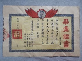 1950年福建省 军区医务学校 毕业证书39X26。