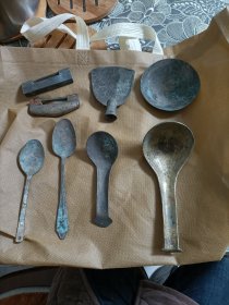 铜器: 铜锁，铜汤勺，铜调羹，铜铲等8件合售