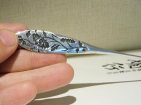 银发簪，手工银发簪，富贵折枝牡丹图案银发簪