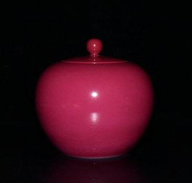 清雍正胭脂红釉茶叶盖罐一对【11×11.5cm】