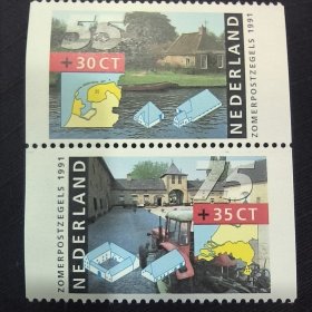 HL503荷兰邮票 1991社会文化基金附捐 农场及其所在地图 3-1和3-3 小本票 新 2枚