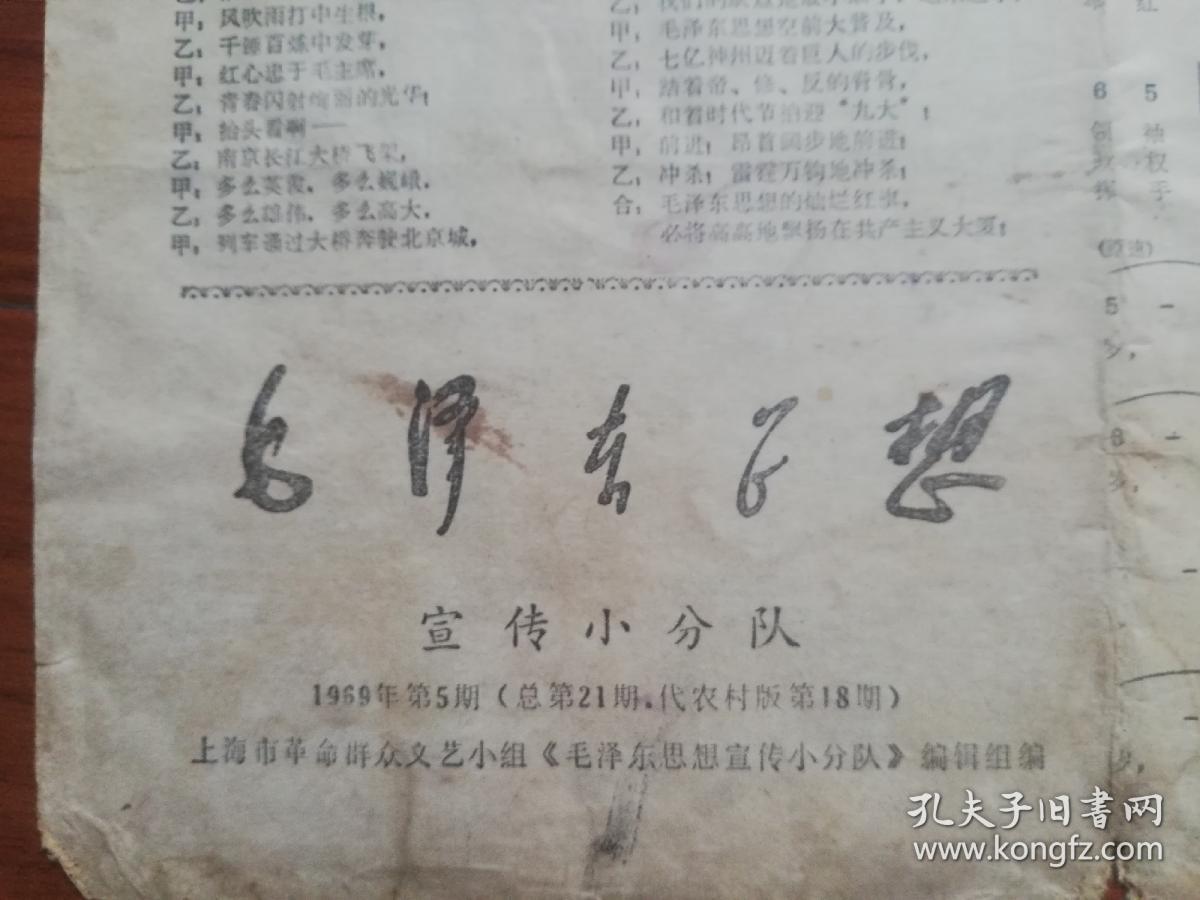毛泽东思想宣传小分队1969年第5期（总第21期.代农村版第18期）四版全