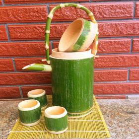大型天然竹雕壶摆件手工制作长16厘米一套的价格