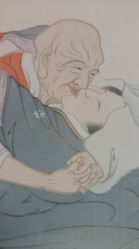 日本秘画 浮世绘《东京有点热》东京爱情故事 纯手绘绢本 蓝布函套册页 尺寸27*19*3厘米 八开画片 画片尺寸：26.7*37厘米 品相相当好 函套角有磨损 品相如图 可议 懂的来聊