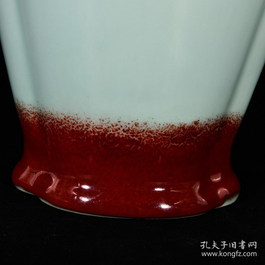 大清乾隆年制松柴烧窑变霁青霁红釉兽耳海棠尊瓶 高36.5宽18.6厘米2