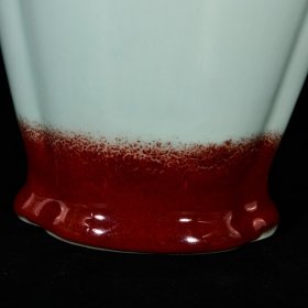 大清乾隆年制松柴烧窑变霁青霁红釉兽耳海棠尊瓶 高36.5宽18.6厘米2